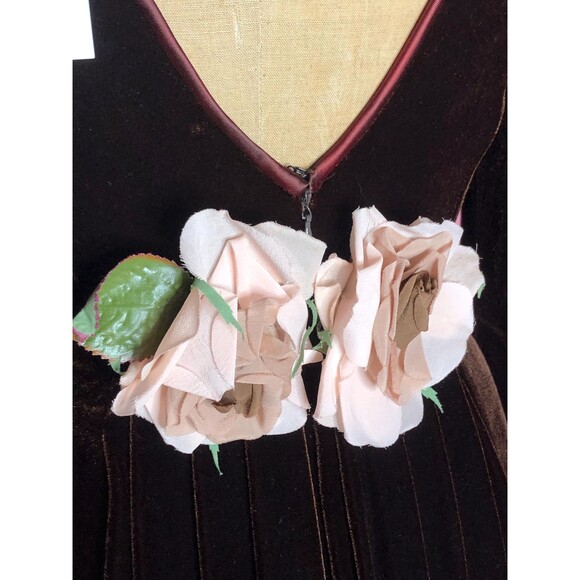 Y2K JESSICA McCLINTOCK NWT. Low Back Rosette Velvet Long Sleeve Maxi Dress. S-M - Picture 8 of 10